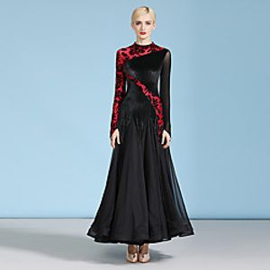 Ballroom Dance Dress Pleats Split Joint Women's Training Performance Long Sleeve Natural Chiffon Tulle Velvet miniinthebox
