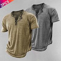 Multi Packs 2pcs Men's Henley Short Sleeves BrownBlue T shirt Tee Henley Shirt Tee Top Plain Daily Wear Vacation Polyester Spring Summer Lightinthebox