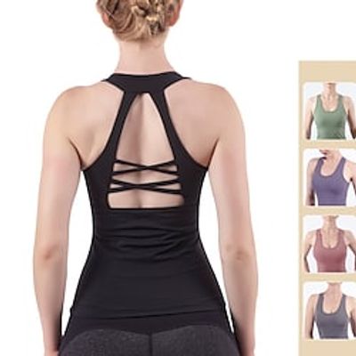 Women's Padded Tank Top Solid Color Dark Grey Black Spandex Yoga Fitness Gym Workout Top Sport Activewear Breathable Quick Dry Comfortable Stretchy Lightinthebox
