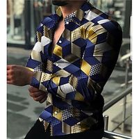 Men's Shirt Graphic Shirt Geometric Argyle Turndown Blue 3D Print Daily Holiday Long Sleeve 3D Print Button-Down Clothing Apparel Fashion Designer Casual Breathable Lightinthebox - thumbnail