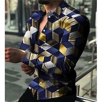 Men's Shirt Graphic Shirt Geometric Argyle Turndown Blue 3D Print Daily Holiday Long Sleeve 3D Print Button-Down Clothing Apparel Fashion Designer Casual Breathable Lightinthebox - thumbnail