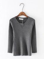 Casual Women Solid V-Neck Knit Sweater