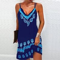 Women's Shift Dress Slip Dress Mini Dress Black Blue Yellow Sleeveless Floral Backless Spring Summer Spaghetti Strap Loose Fit 2022 S M L XL XXL 3XL 4XL 5XL Lightinthebox - thumbnail