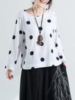 Embroidery Dot Loose Long Sleeve Tops