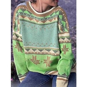 Women's Pullover Sweater jumper Jumper Ribbed Knit Knitted Geometric Crew Neck Stylish Casual Outdoor Daily Winter Fall Green Purple S M L / Long Sleeve / Holiday / Regular Fit / Going out miniinthebox