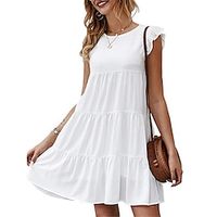 Women's Casual Dress White Dress Summer Dress Mini Dress Ruffle Street Holiday Date Streetwear Crew Neck Short Sleeve Regular Fit Black White Red Color S M L XL 2XL Size Lightinthebox