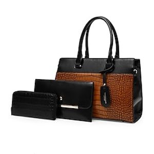 Women's Bag Set PU Leather Daily Large Capacity Waterproof Anti-Dust Geometric Black Red Brown miniinthebox