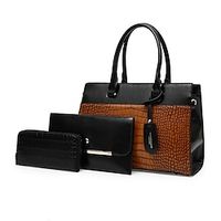Women's Bag Set PU Leather Daily Large Capacity Waterproof Anti-Dust Geometric Black Red Brown miniinthebox - thumbnail