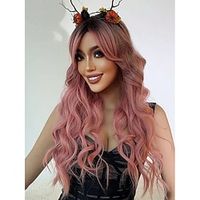 Water Wave Wigs With Bangs Ombre Pink Wigs Long Natural Body Wave Wavy Wigs 30 Inch Heat Resistant Fiber Synthetic Replacement Wigs For Women Daily Used Halloween Christmas Party miniinthebox - thumbnail