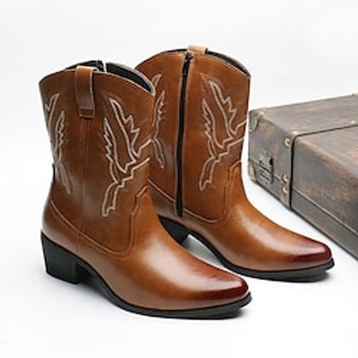 Men's Boots Cowboy Boots Retro Walking Casual Daily PU Comfortable Booties / Ankle Boots Loafer Black Brown Spring Fall miniinthebox