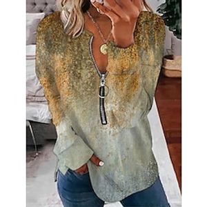 Women's Plus Size Tops Pullover Sweatshirt Floral Color Gradient Zipper Print Long Sleeve Round Neck Casual Daily Vacation Polyester Fall Winter Blue Yellow Lightinthebox