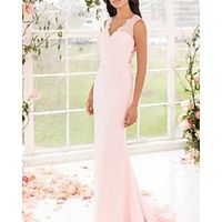 Mermaid  Trumpet Bridesmaid Dress V Neck Sleeveless Elegant Floor Length Chiffon  Lace with 2022 Lightinthebox - thumbnail