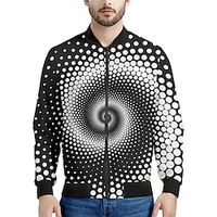 Optical Illusion Abstract Men's Bomber Jacket Coat Sports  Outdoor Daily Wear Going out Fall  Winter Standing Collar Long Sleeve Black White Orange S M L Polyester Denim Weaving Jacket Lightinthebox - thumbnail