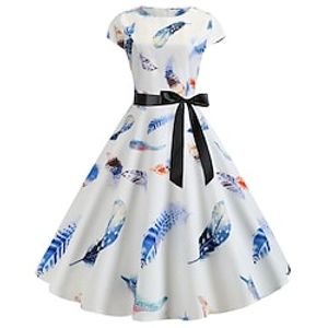 Audrey Hepburn 1950s Hepburn Vintage A-Line Dress Women's Flounced Cotton Costume Multicolor Vintage Cosplay Holiday Dress Family Gathering Short Sleeve Medium Length Ball Gown Lightinthebox
