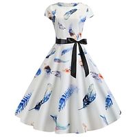 Audrey Hepburn 1950s Hepburn Vintage A-Line Dress Women's Flounced Cotton Costume Multicolor Vintage Cosplay Holiday Dress Family Gathering Short Sleeve Medium Length Ball Gown Lightinthebox - thumbnail