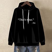 Women's Plus Size Tops Hoodie Sweatshirt Graphic Letter Print Long Sleeve V Neck Streetwear Fall Winter Fuchsia Black Big Size XL XXL 3XL 4XL 5XL Lightinthebox - thumbnail