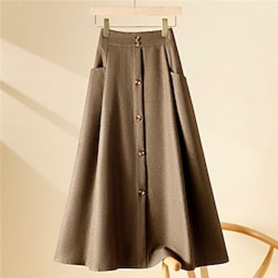 Women's Skirt Maillard Midi Navy Apricot Black Army Green Skirts Fall  Winter Pocket Long Fashion Elegant Office  Career Daily S M L Lightinthebox