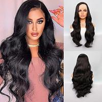 Synthetic Lace Wig Wavy Style 26 inch Black Deep Parting T Part Wig Women's Wig Black Lightinthebox - thumbnail