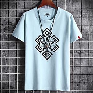 Men's T shirt Print Geometry Round Neck Casual Daily Short Sleeve Tops Lightweight Formal Breathable White Black Dark Gray miniinthebox