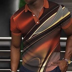 Men's Button Up Polos Lapel Polo Polo Shirt Golf Shirt Graphic Prints Geometry Turndown Blue Orange Green Outdoor Street Short Sleeves Print Clothing Apparel Sports Fashion Streetwear Designer Lightinthebox