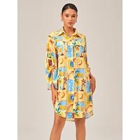 Tropical Collage Button-Down Shirt Dress