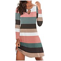 Women's A Line Dress Short Mini Dress Green Light Blue Long Sleeve Striped Print Fall Round Neck Casual 2021 S M L XL XXL 3XL Lightinthebox - thumbnail