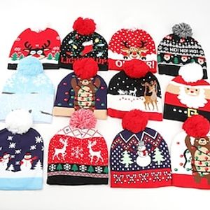 Kids Unisex Active Daily / Indoor / Festival Deer / Snowman Graphic / Animal / Cartoon Knitting Acrylic Hats  Caps Section A-Santa Claus / Type K-Elk / Type J-Snowflake One-Size miniinthebox