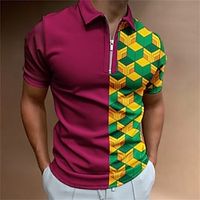 Men's Collar Polo Shirt Golf Shirt Color Block Turndown Wine 3D Print Casual Daily Short Sleeve Zipper Clothing Apparel Sports Fashion Casual Comfortable Lightinthebox - thumbnail