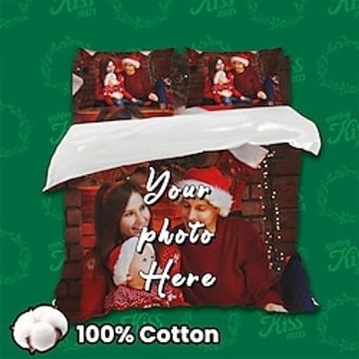 100% Natural Cotton Christmas Custom Duvet Cover Set Personalized Bedding Set Photo Comforter Custom Gifts for Family Lightinthebox
