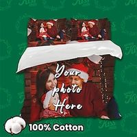 100% Natural Cotton Christmas Custom Duvet Cover Set Personalized Bedding Set Photo Comforter Custom Gifts for Family Lightinthebox - thumbnail
