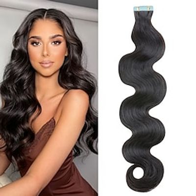 Tape In Hair Extensions Remy Human Hair 20pcs Pack Body Wave Black Hair Extensions Lightinthebox