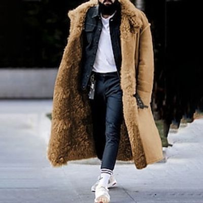 Men's Winter Jacket Leather Jacket Sherpa Jacket Suede Jacket Outdoor Daily Wear Warm Fall Winter Plain Fashion Streetwear Lapel Long Black Red Blue Brown Khaki Jacket Lightinthebox
