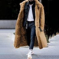 Men's Winter Jacket Leather Jacket Sherpa Jacket Suede Jacket Outdoor Daily Wear Warm Fall Winter Plain Fashion Streetwear Lapel Long Black Red Blue Brown Khaki Jacket Lightinthebox - thumbnail