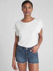 Short Sleeve Braided-Back Top in Linen