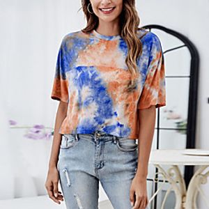 Women's T shirt Tie Dye Round Neck Basic Tops Orange Lightinthebox