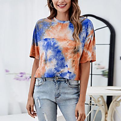 Women's T shirt Tie Dye Round Neck Basic Tops Orange Lightinthebox