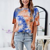 Women's T shirt Tie Dye Round Neck Basic Tops Orange Lightinthebox - thumbnail