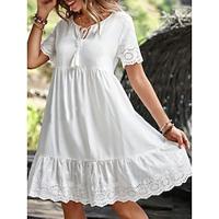 Women's Lace Dress Linen Dress Cotton Summer Dress Mini Dress Lace Ruffle Daily Crew Neck Short Sleeve Summer Spring White Plain Lightinthebox - thumbnail