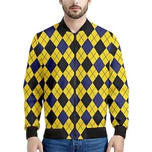 Argyle Business Men's Bomber Jacket Coat Sports  Outdoor Daily Wear Going out Fall  Winter Standing Collar Long Sleeve Yellow Pink Blue S M L Polyester Weaving Jacket Lightinthebox