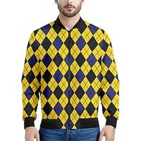 Argyle Business Men's Bomber Jacket Coat Sports  Outdoor Daily Wear Going out Fall  Winter Standing Collar Long Sleeve Yellow Pink Blue S M L Polyester Weaving Jacket Lightinthebox - thumbnail