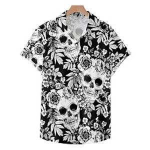 Men's Shirt Graphic Shirt Skull Turndown Black  White Street Casual Short Sleeve 3D Button-Down Clothing Apparel Fashion Designer Casual Comfortable Lightinthebox