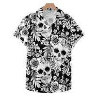 Men's Shirt Graphic Shirt Skull Turndown Black  White Street Casual Short Sleeve 3D Button-Down Clothing Apparel Fashion Designer Casual Comfortable Lightinthebox - thumbnail