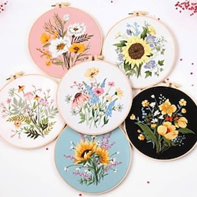 Embroidery Kits DIY Embroidery Starter Kit with Plant Flower Pattern Bamboo Embroidery Hoop Color Threads Cross Stitch Kit miniinthebox