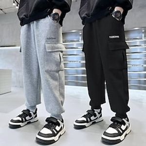 Kids Boys Pants Trousers Solid Color Comfort Pants School Fashion Cool Black Gray Lightinthebox
