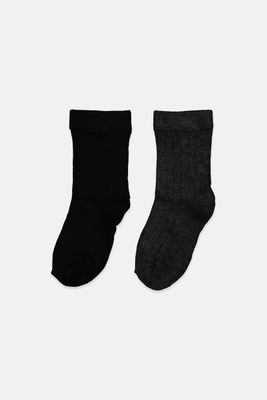 Toddler Boys 2 Pairs of Crew Socks Black/Charcoal Toddler Boys 2 Pairs of Crew Socks Black/Charcoal
