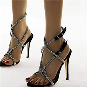 Women's Slippers  Flip-Flops High Heel Open Toe PU Rhinestone Sparkling Glitter Solid Colored Black miniinthebox