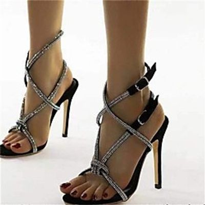 Women's Slippers  Flip-Flops High Heel Open Toe PU Rhinestone Sparkling Glitter Solid Colored Black miniinthebox