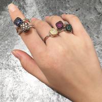 21 fashion hot-selling silver jewellery spot wholesale shining colored stone six-color stone square honeycomb sterling silver ring niche design INS p