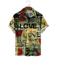 Heart LOVE Casual Men's Shirt Button Up Shirt Casual Shirt Daily Wear Date Vacation Spring  Summer Lapel Short Sleeves Green S, M, L Polyester Shirt Valentine's Day Lightinthebox - thumbnail