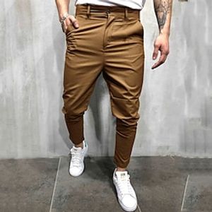 Men's Trousers Chinos Chino Pants Pocket Plain Comfort Breathable Outdoor Daily Going out Cotton Blend Fashion Casual Camel Green miniinthebox